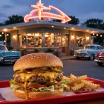 The Varsity secret menu drive-in cheeseburger at dusk