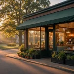 Village Inn working hours: cozy breakfast restaurant storefront at sunrise