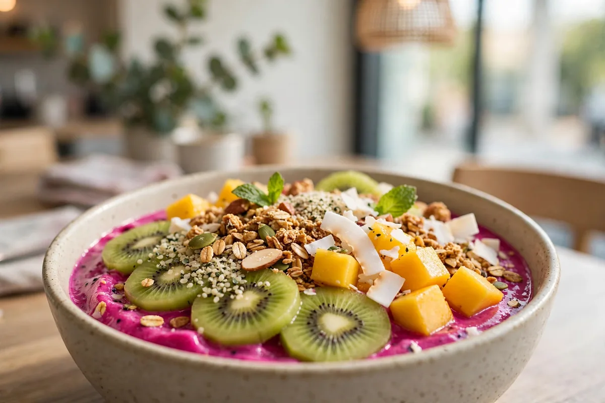 Vitality Bowls pitaya dragon fruit bowl close-up menu prices