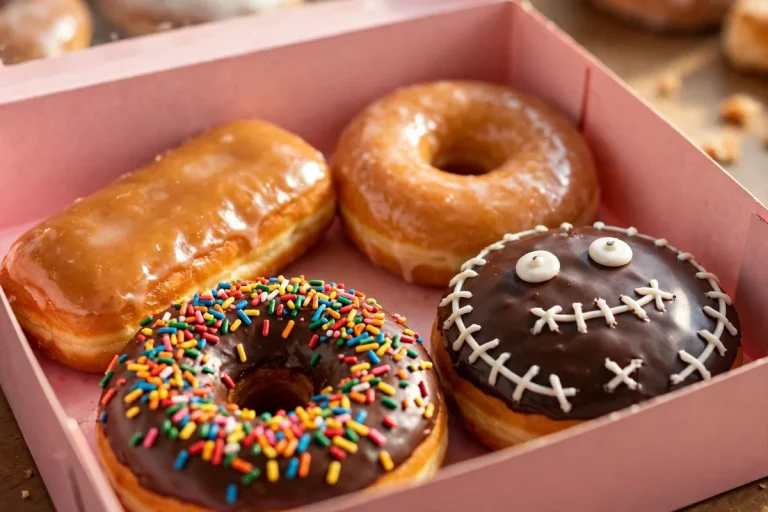 Voodoo Doughnut menu prices 2026 colorful glazed doughnuts in pink bakery box