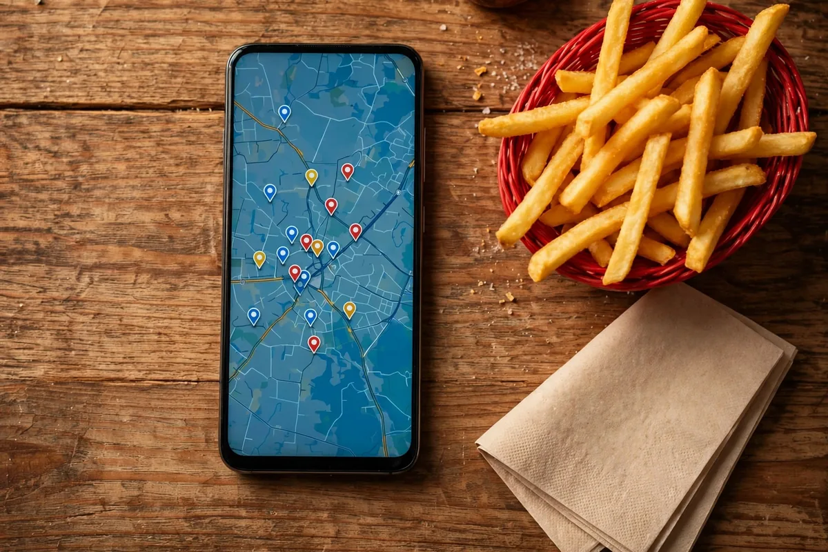 Finding Wayback Burgers locations near me on a phone map