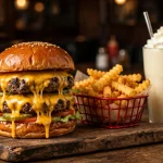 Wayback Burgers menu prices 2026: double cheeseburger with fries and milkshake