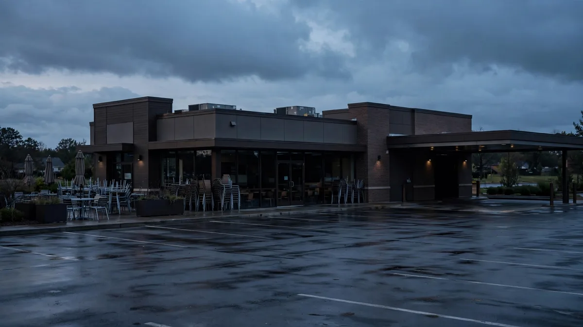 Wendy's franchisee store closures: empty restaurant at dusk
