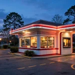 Wendy's restaurant at dusk representing the 42 restaurants the bankrupt Meritage franchisee is selling for $18.6 million