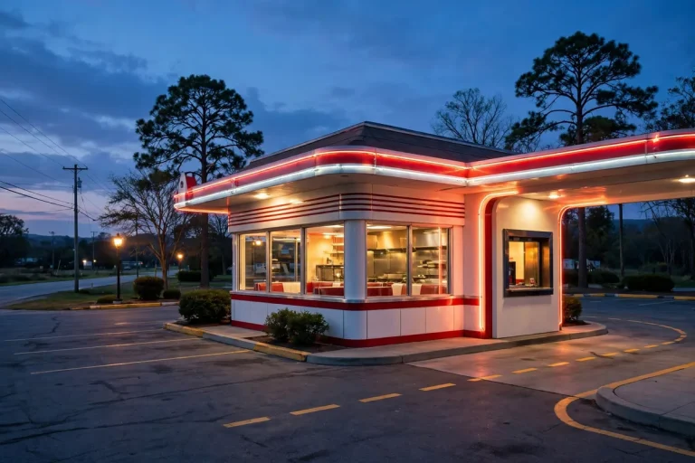 Wendy's restaurant at dusk representing the 42 restaurants the bankrupt Meritage franchisee is selling for $18.6 million