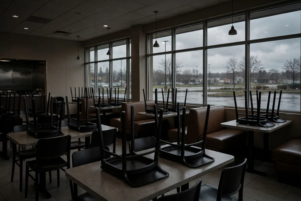 Closed Wendy's restaurant with dark interior as Wendy's Meritage closures pass 33 restaurants