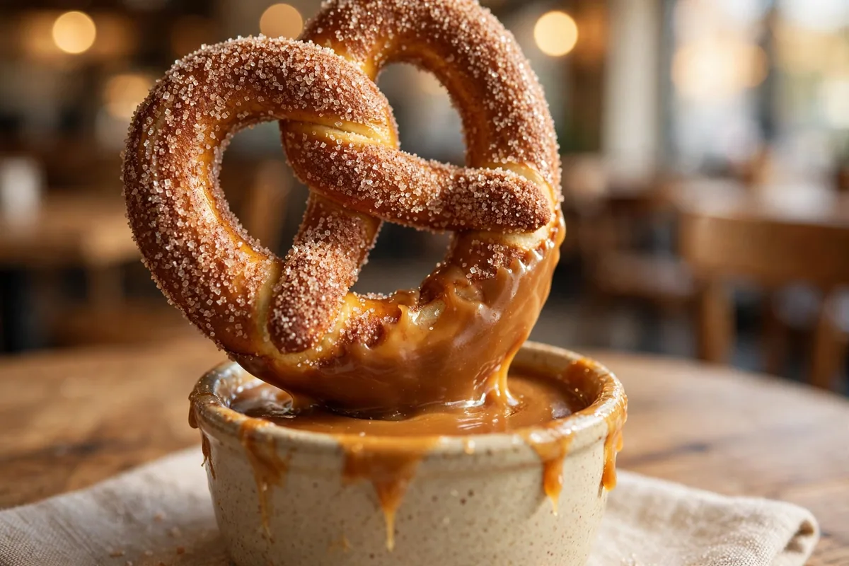 Wetzels Pretzels secret menu cinnamon sugar pretzel dipped in caramel sauce