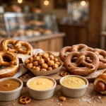 Wetzels Pretzels secret menu spread of pretzels, bites and dipping sauces