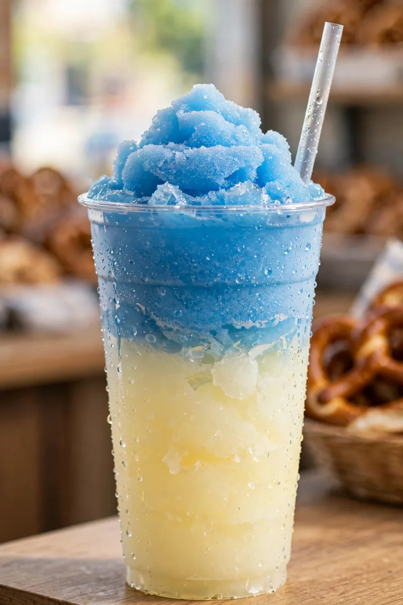 Wetzels Pretzels secret menu Supa Blue Raspberry frozen lemonade layered over frozen lemonade