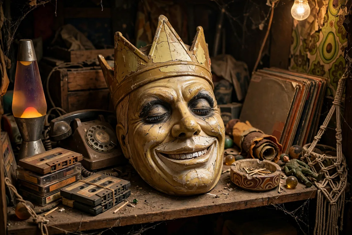 The Burger King mascot with oversized grinning mask and royal cape inside a restaurant