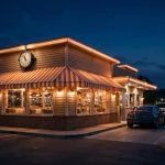 Whataburger working hours — night-time burger restaurant storefront