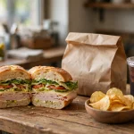 Which Wich deals: sandwich, chips and drink on a shop counter