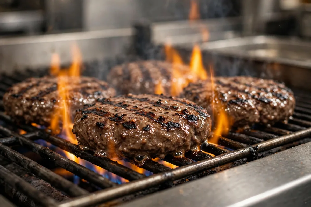 Who owns Burger King: flame-grilled burger patties on the broiler at the fast food chain owned by Restaurant Brands International