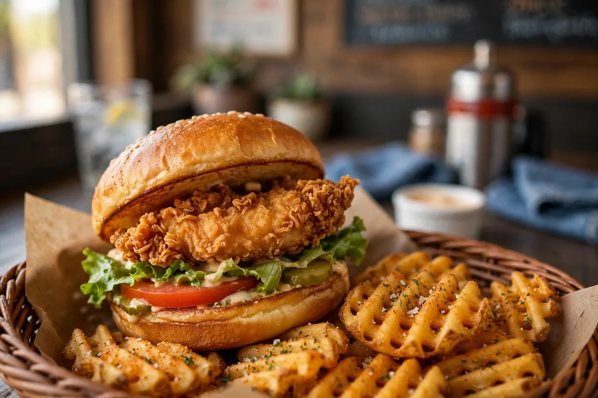 Wing It On chicken sandwich and seasoned waffle fries prices 2026