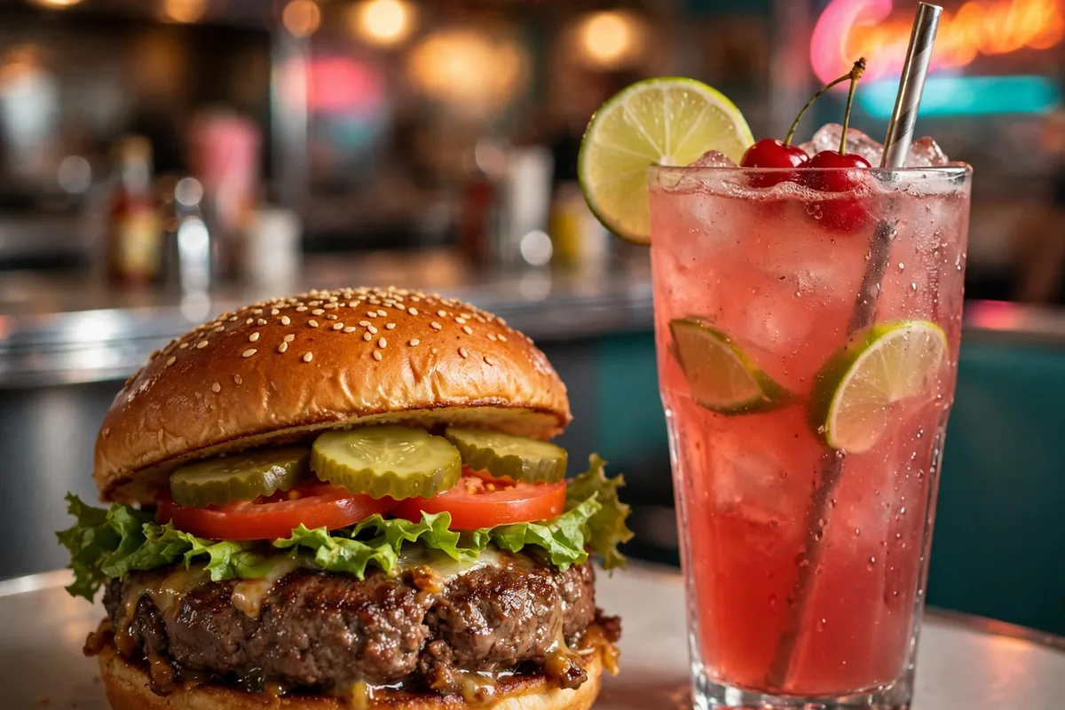 Winsteads steakburger with cherry limeade, classic diner food photo