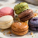 Woops menu prices 2026: colorful French macarons on a white plate