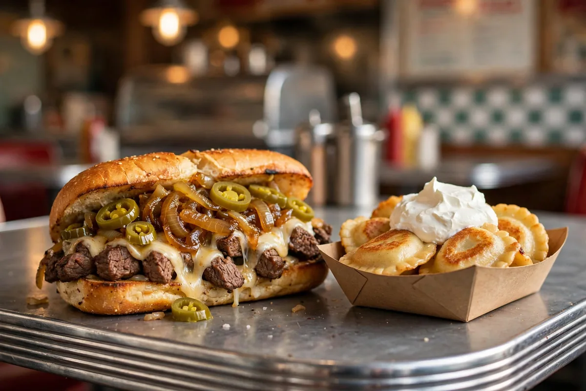 Yocco's Hot Dogs Allentown style cheesesteak with pierogies, menu prices 2026