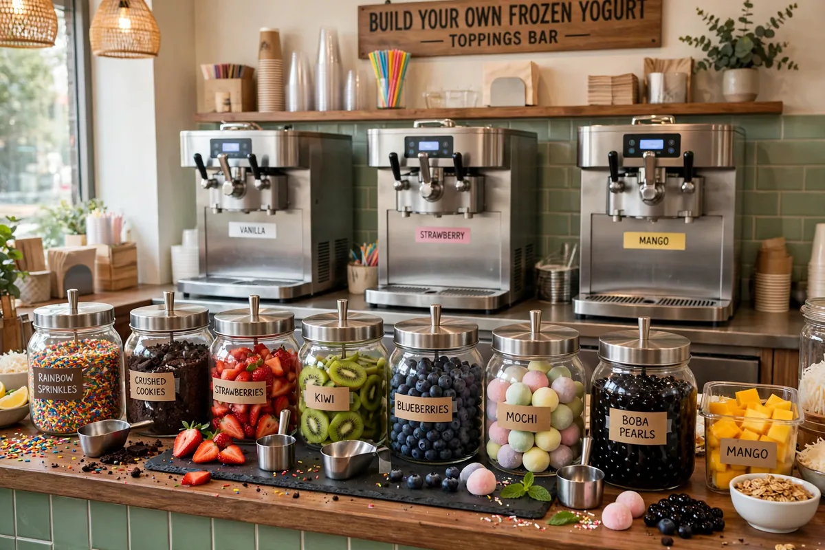 Yogurtini menu prices 2026 frozen yogurt swirls with strawberries cookies and toppings