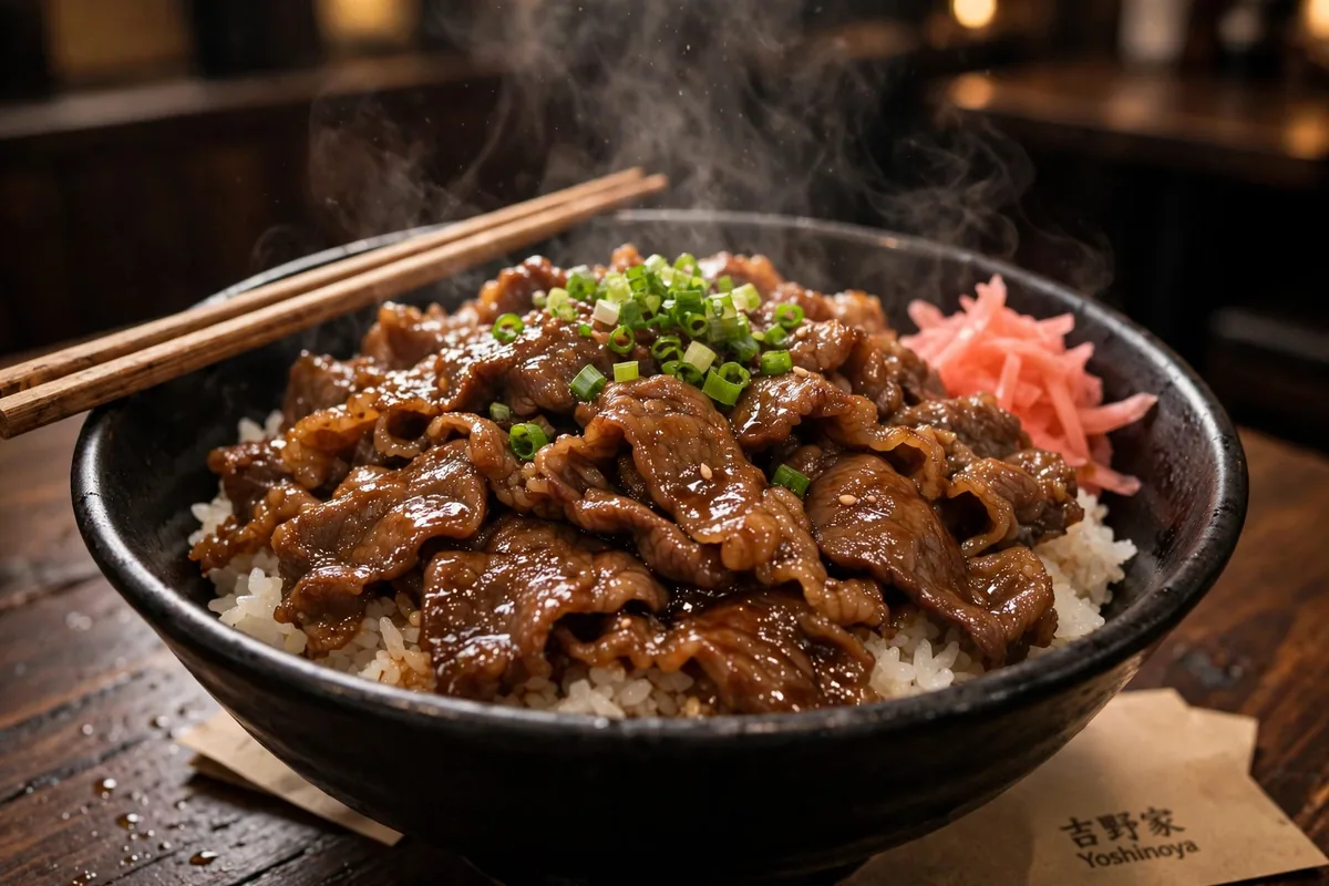 Yoshinoya menu 2026 gyudon beef bowl with steamed rice