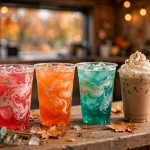 Ziggi's Coffee secret menu drinks with cream swirls and fall pumpkins.