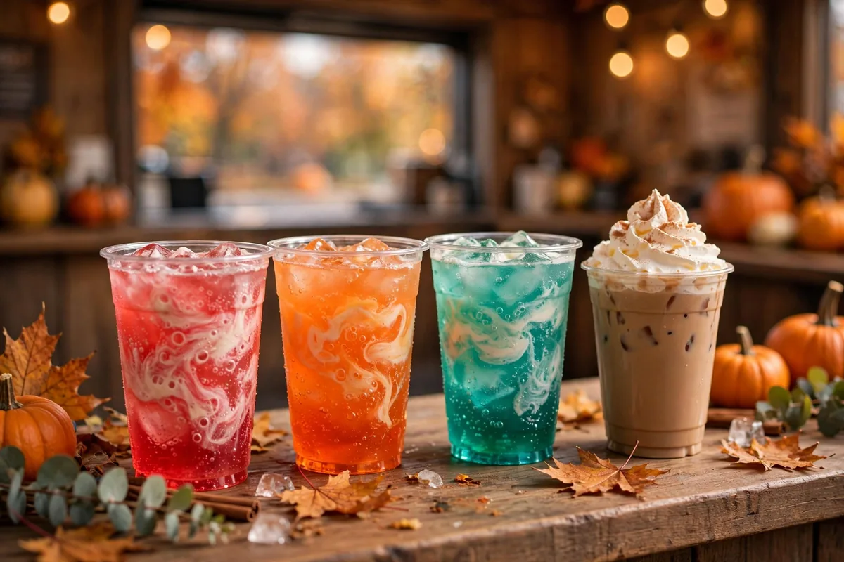 Ziggi's Coffee secret menu drinks with cream swirls and fall pumpkins.
